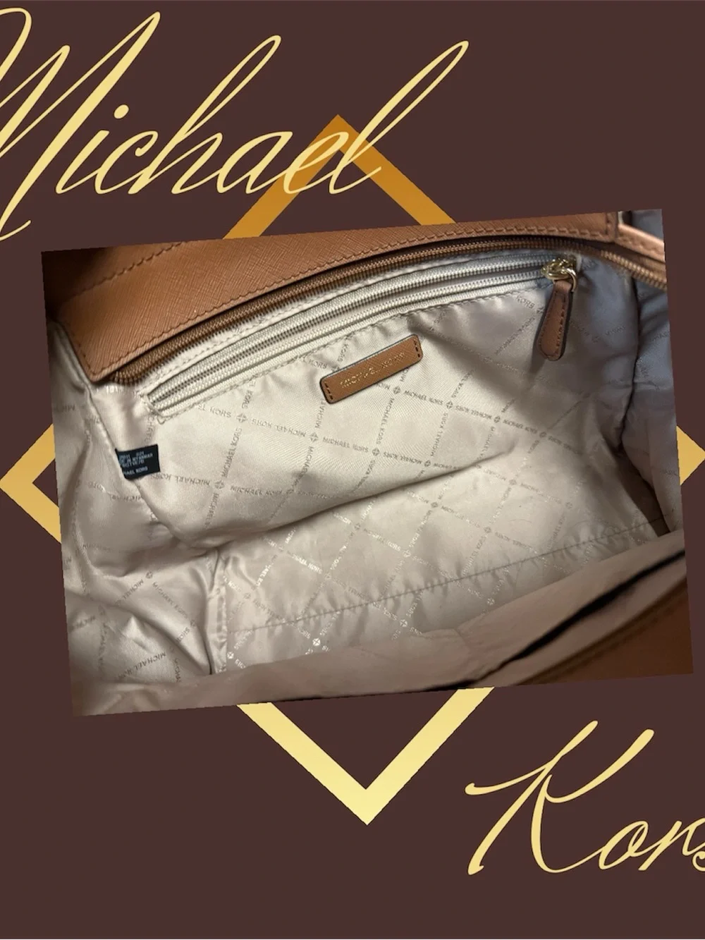 Michael Kors Cream Logo Tote with Gold Chain Straps - Picture 6 of 7